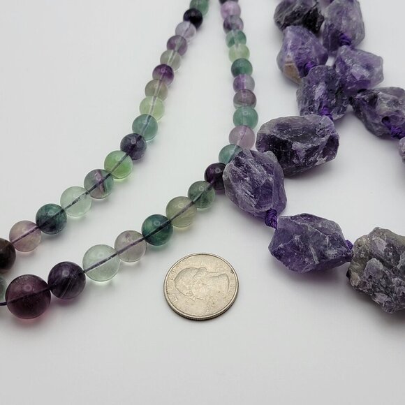 Multicolor Round Agate Bead And Rough Amethyst Geode Necklace LOT Needs Clasps - Picture 11 of 13